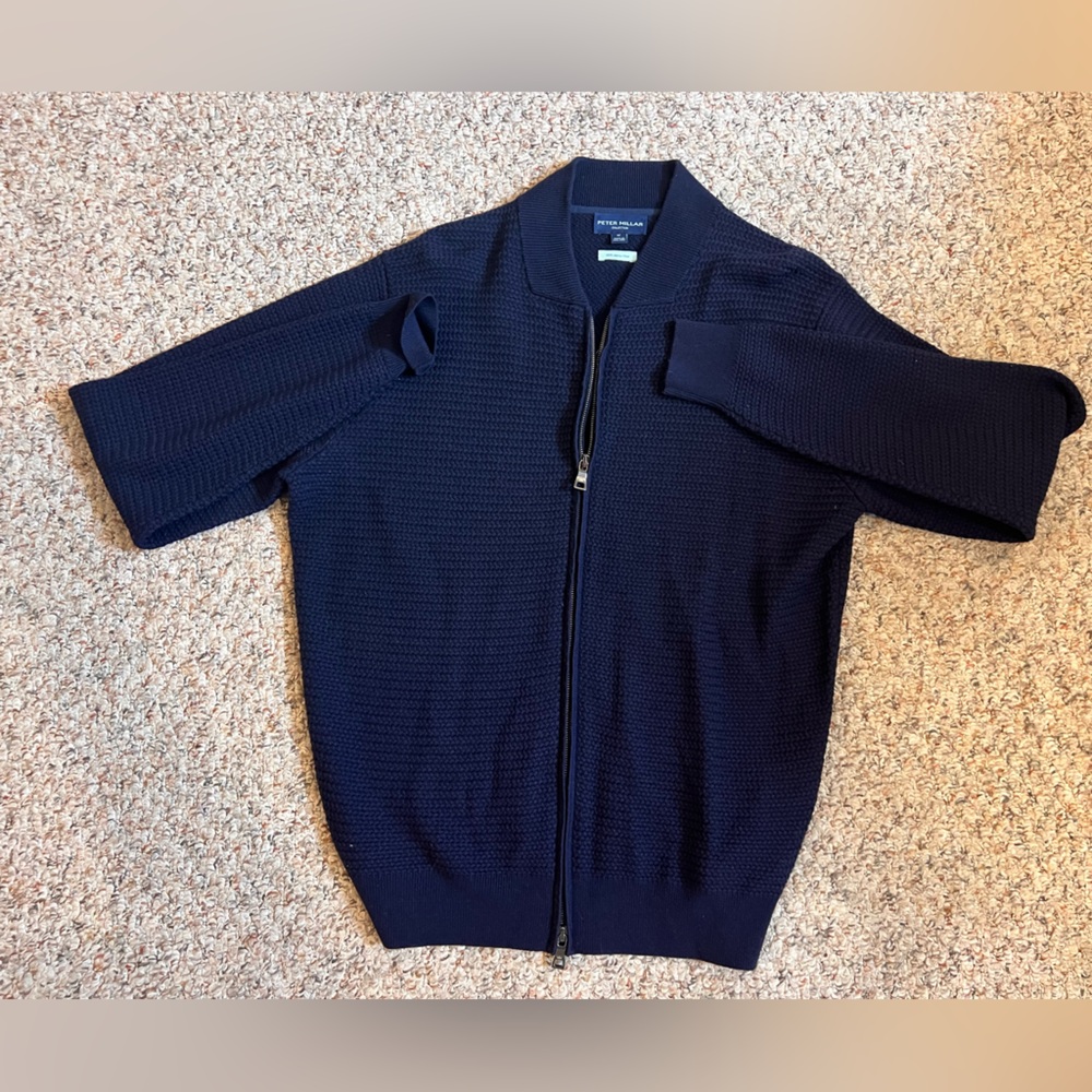 Peter Millar Men’s Merino Wool Full Zip Sweater - Navy